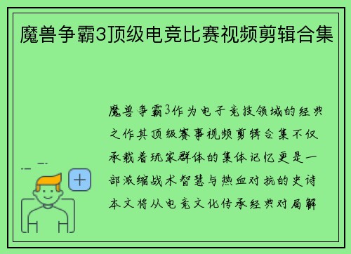 魔兽争霸3顶级电竞比赛视频剪辑合集